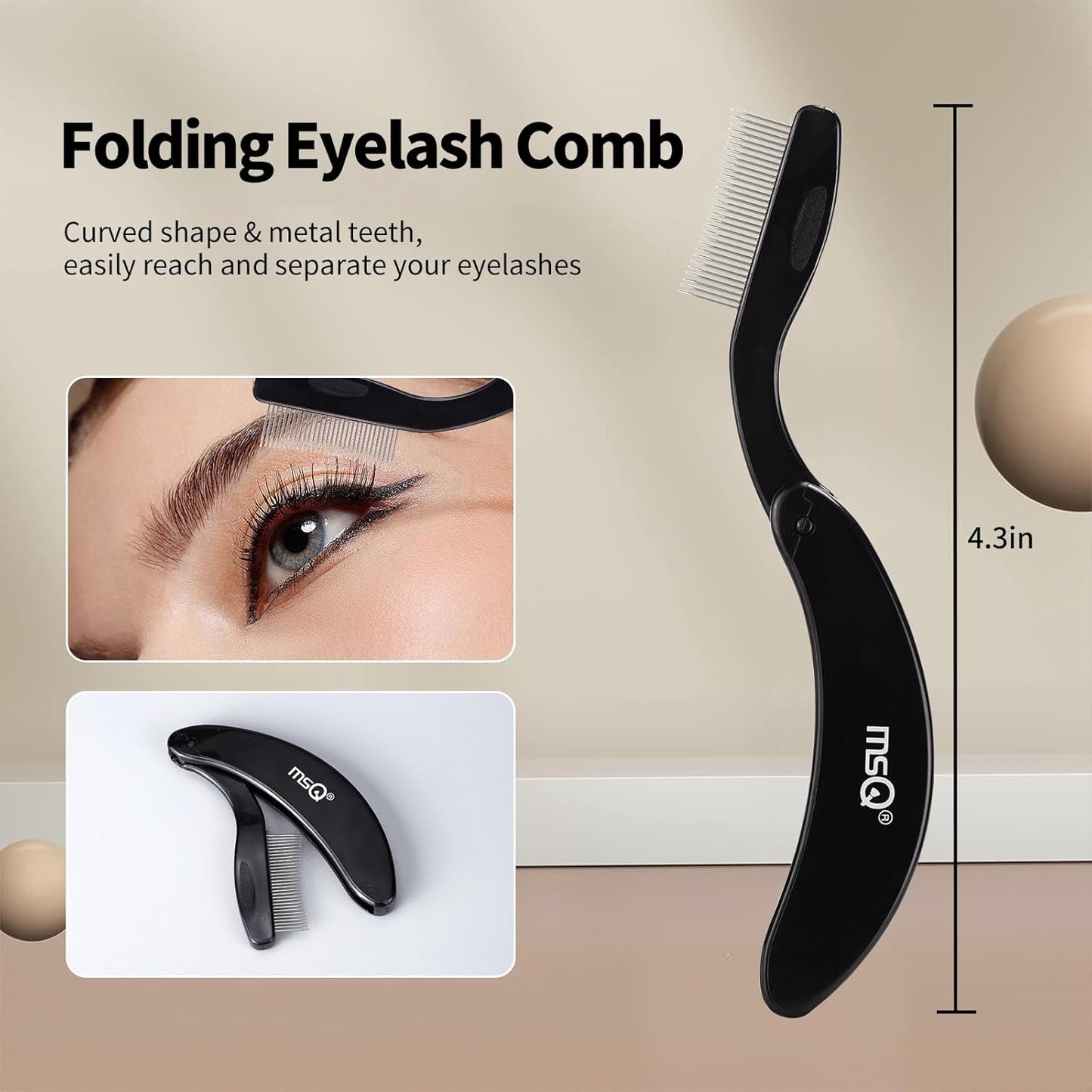 MSQ Eyebrow Brush and Comb Folding Eyelash Brush Eyelash Separator Eye Brow Comb & Spoolie Brush Professional Mascara Brushes Eye Makeup Tools Set 4PCS-FemmiqueWomen