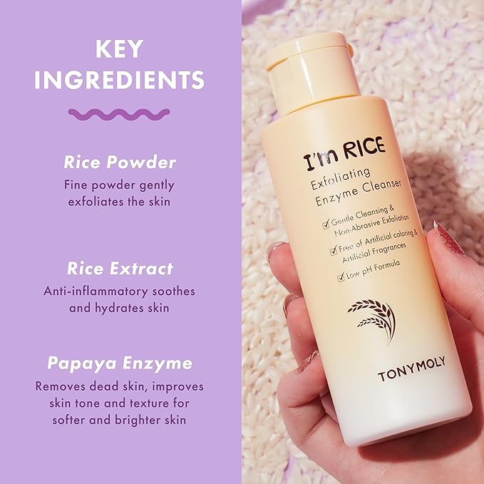 TONYMOLY I’m Rice Exfoliating Enzyme Cleanser – Rice Powder Face Wash & Papaya Enzyme Scrub, Gentle AHA Brightening Mask for Smooth Radiant Skin, 50g-FemmiqueWomen