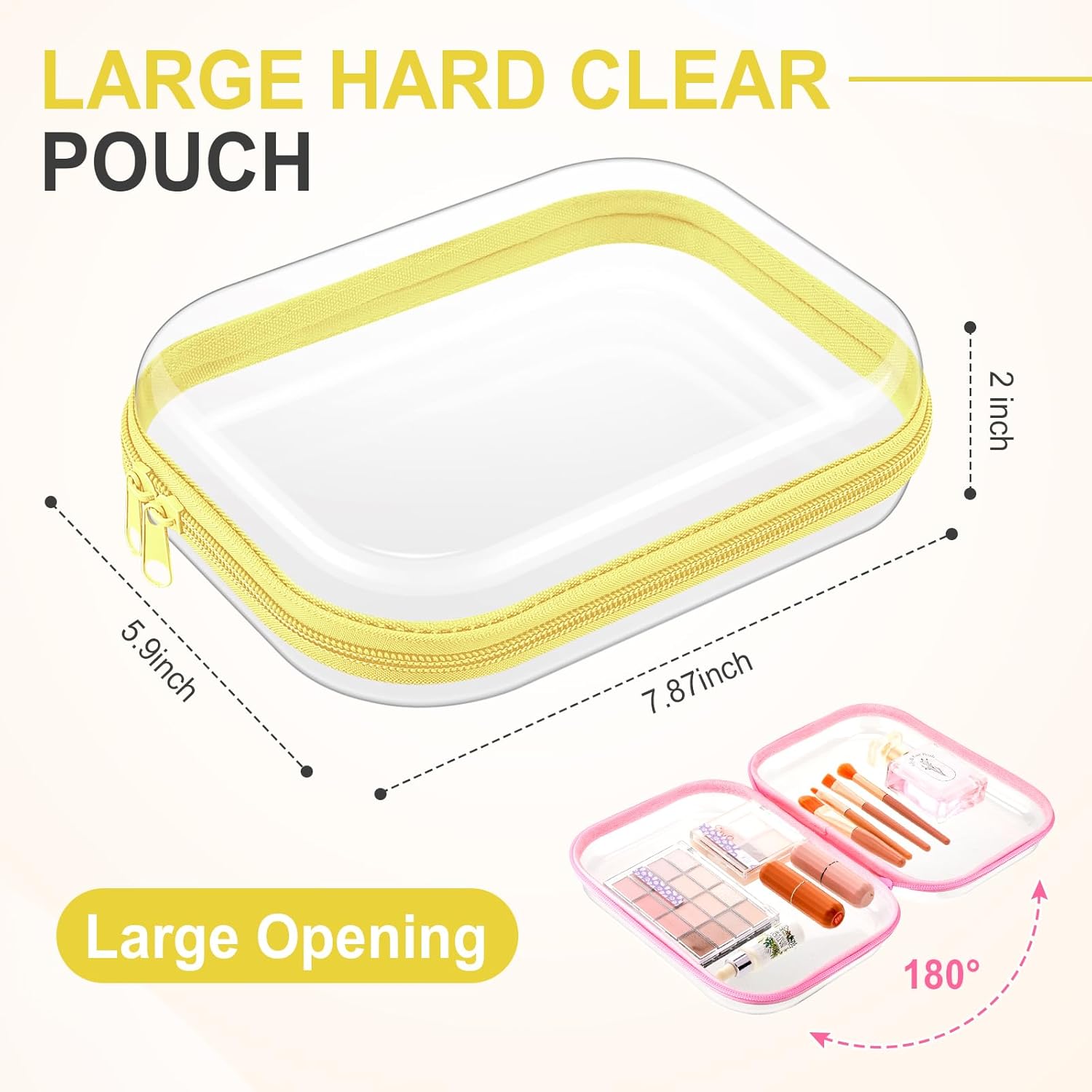 Sanwuta 6 Pcs Clear Hard Zipper Case Pencil Pouches Hard Plastic Zipper Pouches Makeup Bag Transparent Cases for Snacks Plastic Storage Organizer Box for Travel(Assorted Color,7.87 x 5.9 x 2 Inch)-FemmiqueWomen