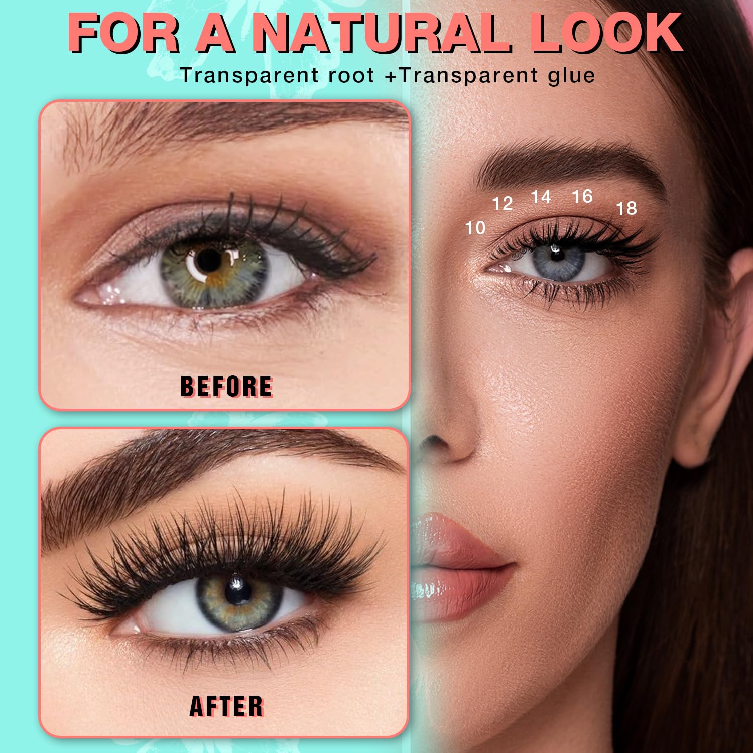 No Glue Needed Lashes, Self Adhesive Eyelashes, DIY Lash Cluster Eyelash Extensions Kit 10‑18mm,120pcs Fluffy D Curl Soft Natural Lashes with Tweezers–Fake Cat Eye Wispy Individual Clusters(NGDYAA1)-FemmiqueWomen