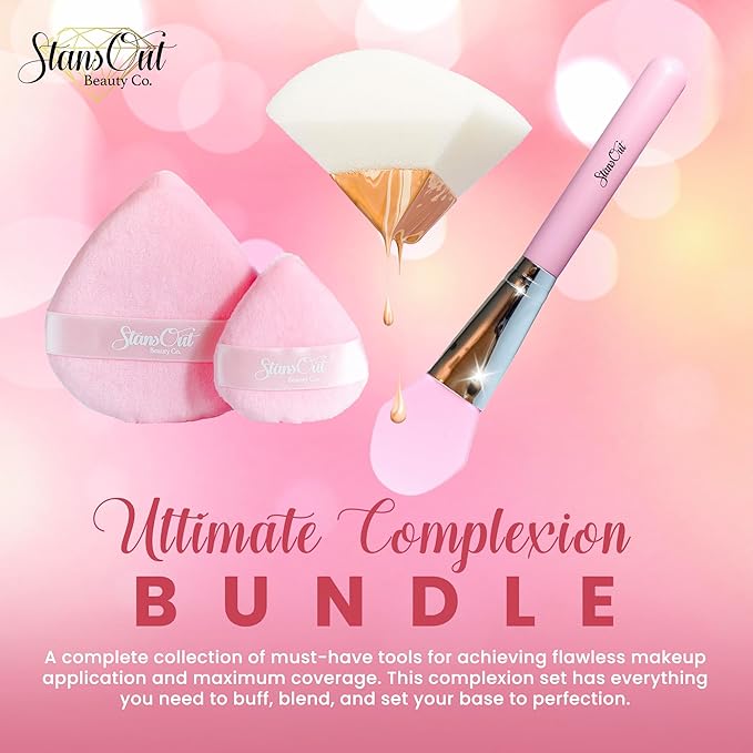StansOut Ultimate Complexion Bundle: Liquid Foundation Brush, Makeup Brushes for Liquid, Cream, Stick Foundation - Flat, Round, Blender Brushes - 101 Contoured, 108 Straight - Long-Lasting-FemmiqueWomen