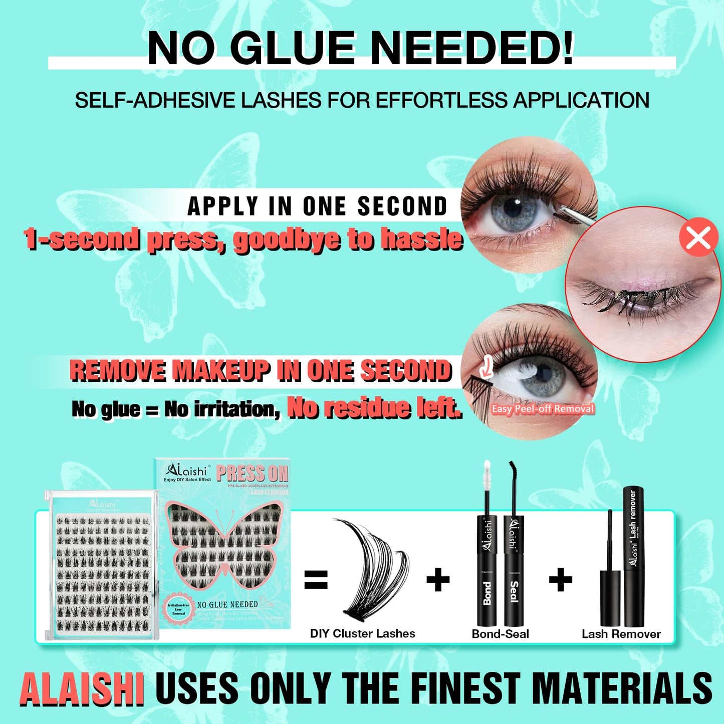 No Glue Needed Lashes, Self Adhesive Eyelashes, DIY Lash Cluster Eyelash Extensions Kit 10‑18mm,100pcs Fluffy D Curl Soft Natural Lashes with Tweezers–Fake Cat Eye Wispy Individual Clusters(NGDY61)-FemmiqueWomen