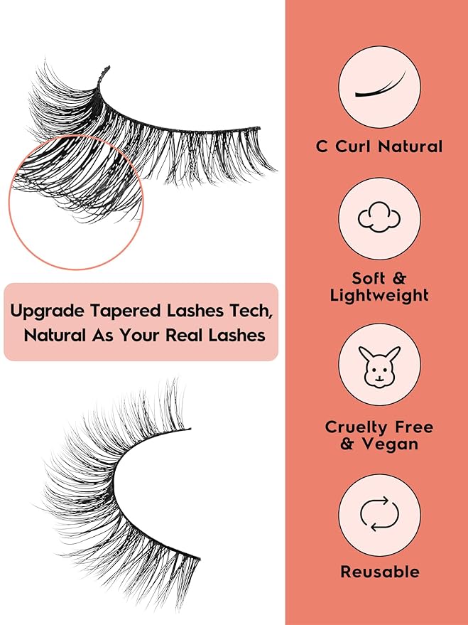 Lashes Wispy False Eyelashes Cat Eye Lashes Natural Look 3D Volume Fake Eyelashes Thin Band Lashes 12mm Natural Eye Lashes C Curl Siligli Lashes Pack 10 Pair-FemmiqueWomen