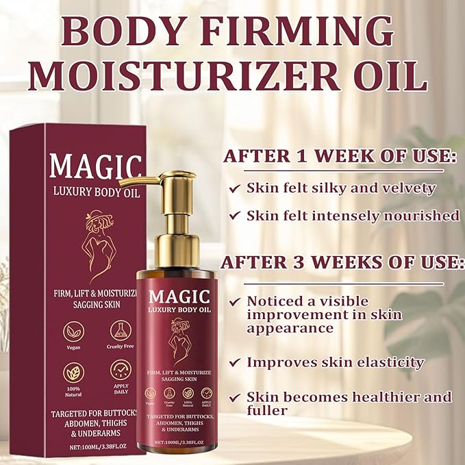 Magic Body Firming Oil, Luxury Body Oil for Crepe Skin, Tightening & Hydrating Body Oil After Shower with Vitamin E and Rosehip, Non-Greasy Body Serum Oil for Thighs, Arms, Chest, 100ML / 3.38 Fl Oz-FemmiqueWomen
