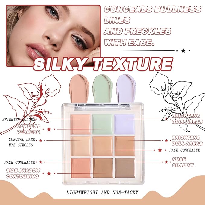 12 Colors Correcting Concealer Palette Kit with Brush,Cream Makeup Contour Palette for All Skin Type,Color Corrector Concealer Foundation Palette for Conceals Dark Circles & Blemish-FemmiqueWomen