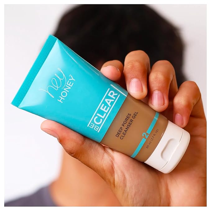 Hey Honey Skincare Be Clear - Acne Control Deep Pores Cleansing Gel | Propolis, Green Tea Oil, Camellia | Exfoliates, Unclogs Pores, Balances Oil Production | Fast Acting & Long Lasting | 2.7 Oz-FemmiqueWomen