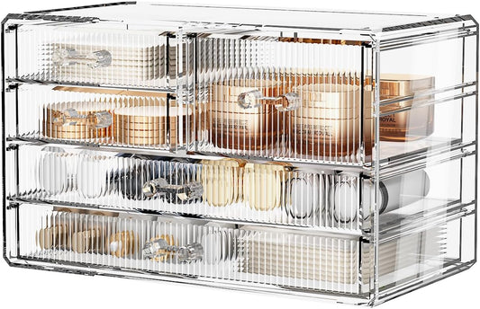 ZHIAI Stackable Storage Drawers, Acrylic Bathroom Counter Organizer Clear Makeup Organizers for Vanity, Kitchen Cabinets, Bathroom, Undersink, Home Organization and Storage (5 Drawers, Pattern E)-FemmiqueWomen