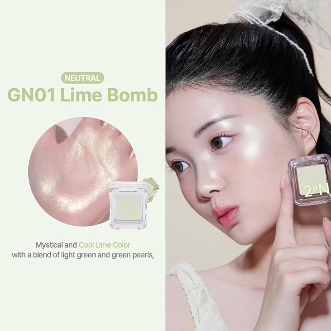 2aN Pure Glash Highlighter GN01 Lime Bomb – Glass-Like Sheen Powder Highlighter for a Natural, Radiant Glow | Buildable, Long-Lasting, Lightweight-FemmiqueWomen
