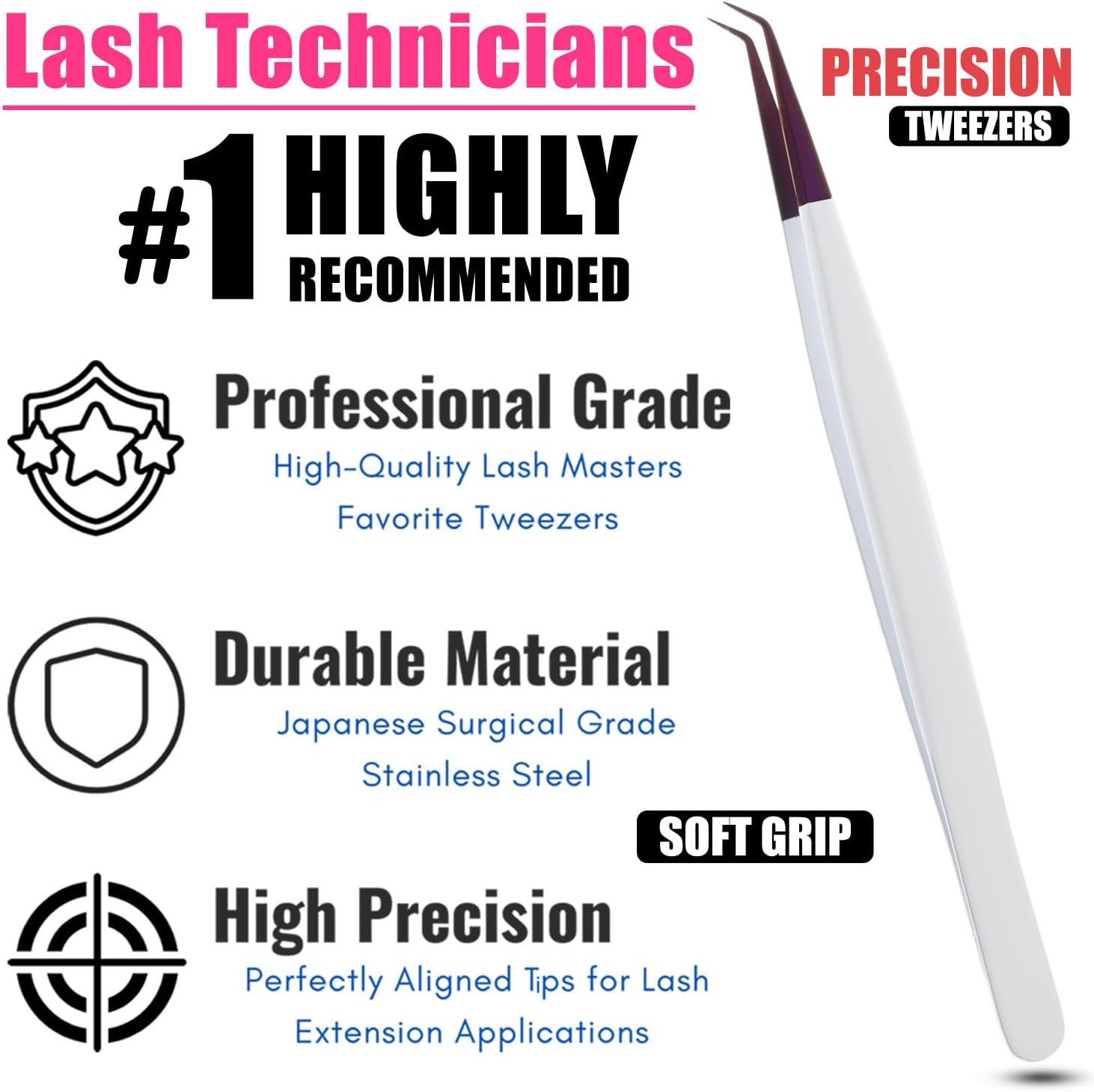 Isolation Tweezers for Eyelash Extension – 14cm Curved, White & Purple, Stainless Steel, Best for Individual Isolation & Classic Lashes, Pinzas para Pestaña (Matte White Purple)-FemmiqueWomen
