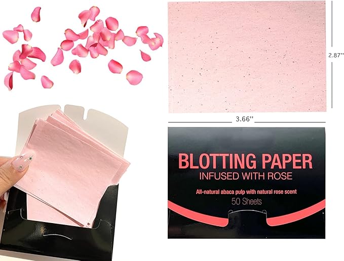 2 Pks ROSE INFUSED Natural Abaca Blotting Paper - 100 Oil Blotting Sheets - Makeup Friendly UNISEX All Skin Types Oily Skin Shine Blotter Photography Zoom Meetings Travel Gym School - MADE IN TAIWAN-FemmiqueWomen
