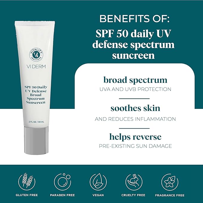 VI Derm SPF 50 Daily UV Defense Sunscreen - Broad Spectrum Sunblock for Face & Body - Lightweight, Oil-Free, Fast-Absorbing Skincare Protector - Clean, Non-Greasy Formula - Fragrance Free, 2 Fl Oz-FemmiqueWomen