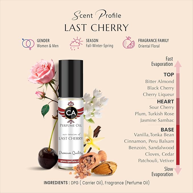 CA Perfume Impression of Last Cherry For Women Fragrance Body Oils Dupes Roll-On 0.3 Fl Oz10 ml, 0.3 Fl Oz-FemmiqueWomen