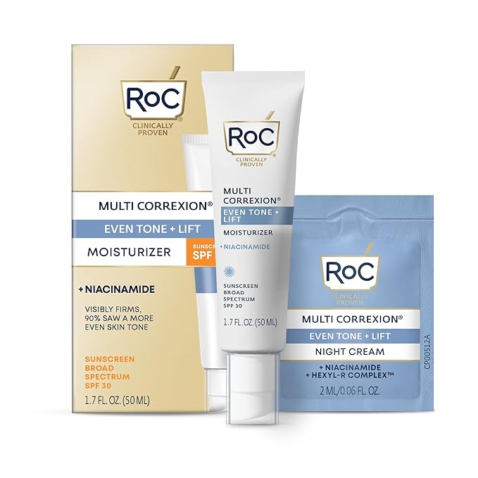 RoC Multi Correxion 5 in 1 Anti-Aging Daily Facial Moisturizer for Women and Men, Broad Spectrum SPF 30 & Shea Butter (1.7 oz) with Night Cream Packette (Packaging May Vary)-FemmiqueWomen