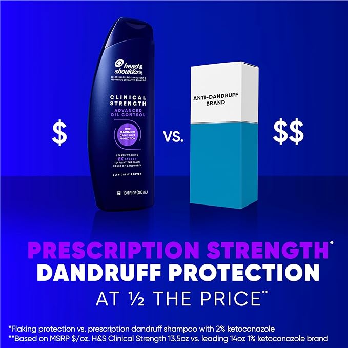 Head & Shoulders Clinical Dandruff Shampoo Twin Pack, Prescription Strength, Oil & Flake Control, Seborrheic Dermatitis Relief, Citrus, 13.5 Fl Oz Each (Set of 2)-FemmiqueWomen