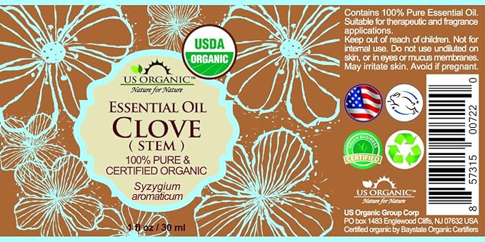 US Organic 100% Pure Clove Stem Essential Oil - USDA Certified Organic, Steam Distilled (30 ml)-FemmiqueWomen