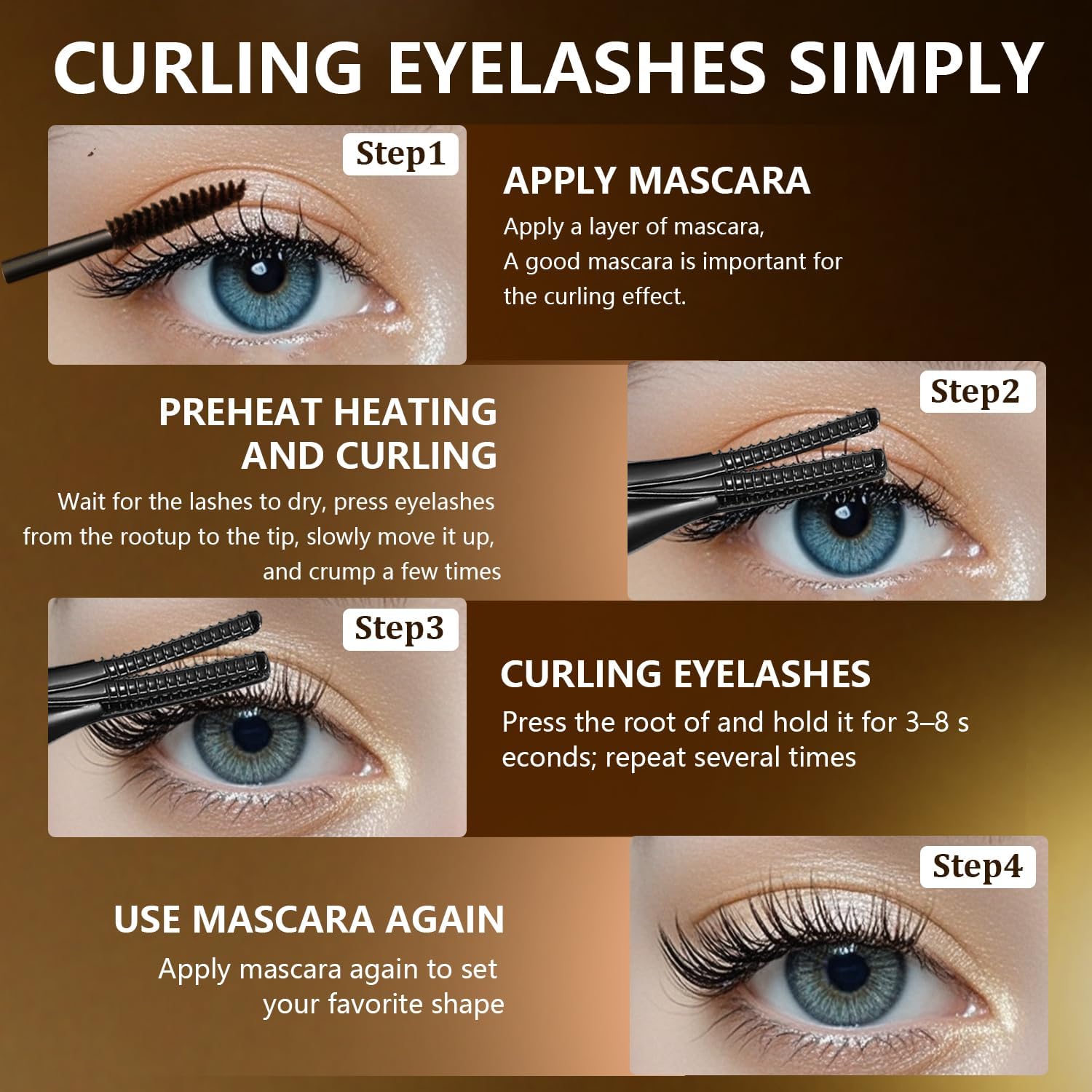 Heated Eyelash Curler, 2-in-1 Clip-Type Design, 3 Temperature Modes, USB Rechargeable Electric Eyelash Curler, Natural Curling 24H Long-Lasting Curl, Gift for Women & Girls, Brown Black-FemmiqueWomen