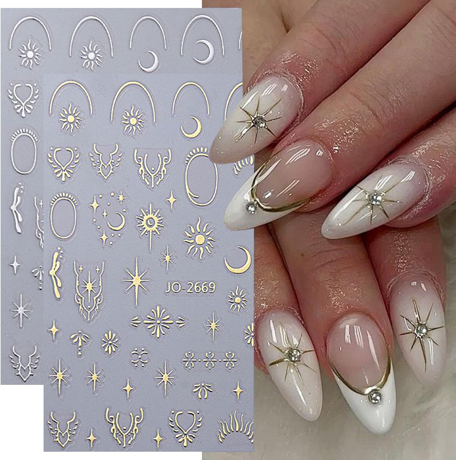 12 Sheets Metallic Moon Star Nail Art Stickers Decals Luxury Golden Silver Nail Stickers Sun Stars Moon Nail Art Design with Starlight Moon Charm Nail Adhesive Sliders for Women Manicure Decoration-FemmiqueWomen