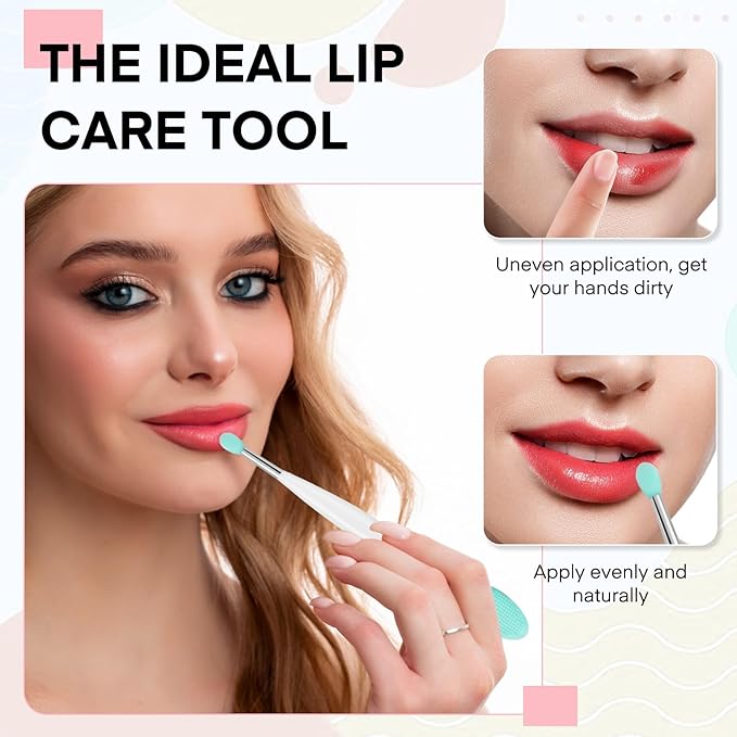 Unaone Lip Scrub Brush - 3 PCS Dual-ended Lip Scrubber Exfoliator and Silicone Lip Brush, 2-in-1 Silicone Lip Scrub Tool Lip Mask Applicator, Gentle Exfoliator & Applicator for Soft-FemmiqueWomen