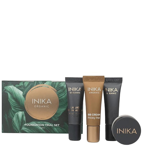INIKA Organic Foundation Trial Set, Natural Mineral essentials kit, Vegan, Cruelty-Free, Paraben-Free, Rich in Antioxidants and Essential Fatty Acids, Comes in Sustainable Packaging - Light-FemmiqueWomen