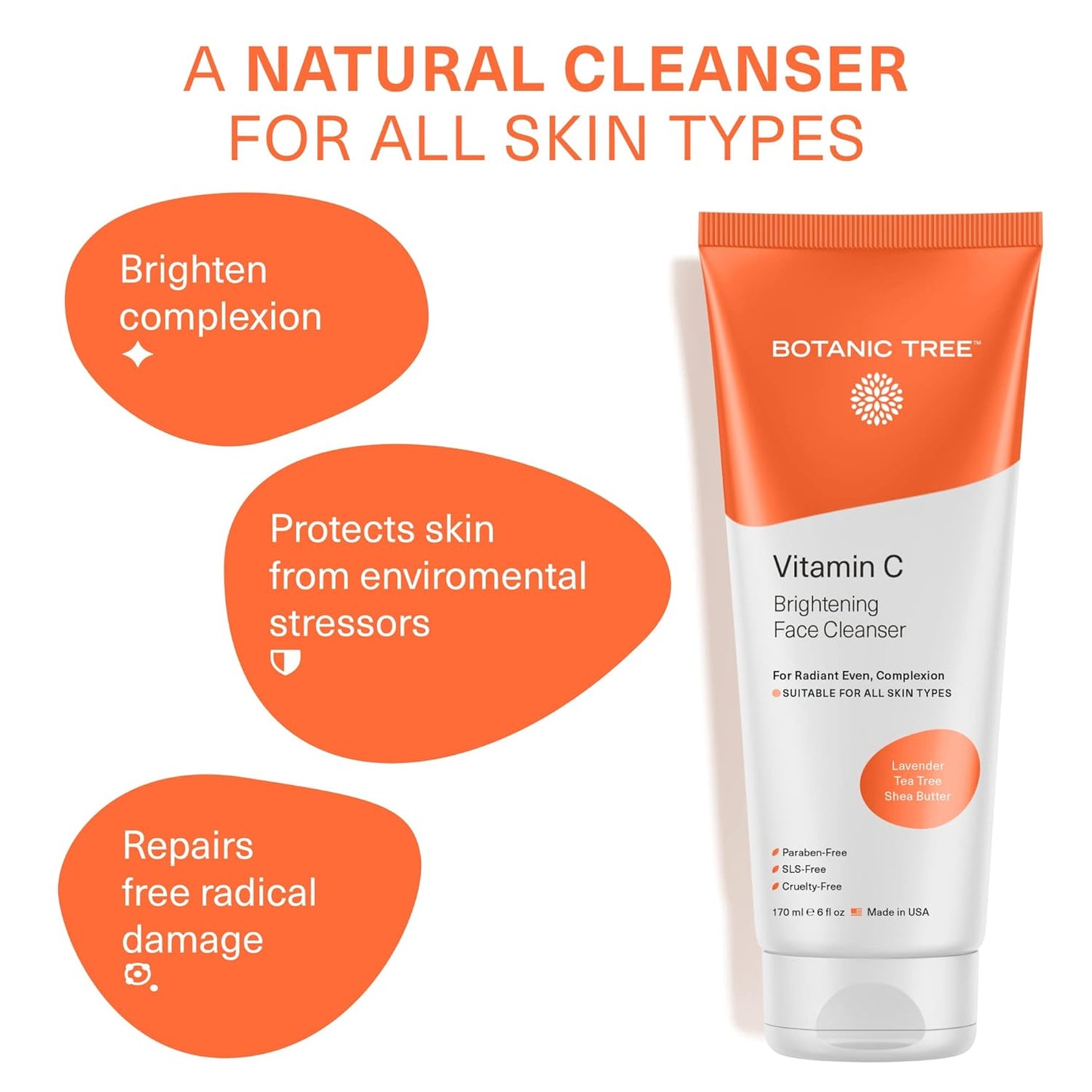 Botanic Tree Vitamin C Face Wash - Facial Cleanser for All Skin Types, Aging or Dry Skin, Minimizing Acne scars, Brightening, Reduce Breakouts - Face Wash for Women & Men-FemmiqueWomen