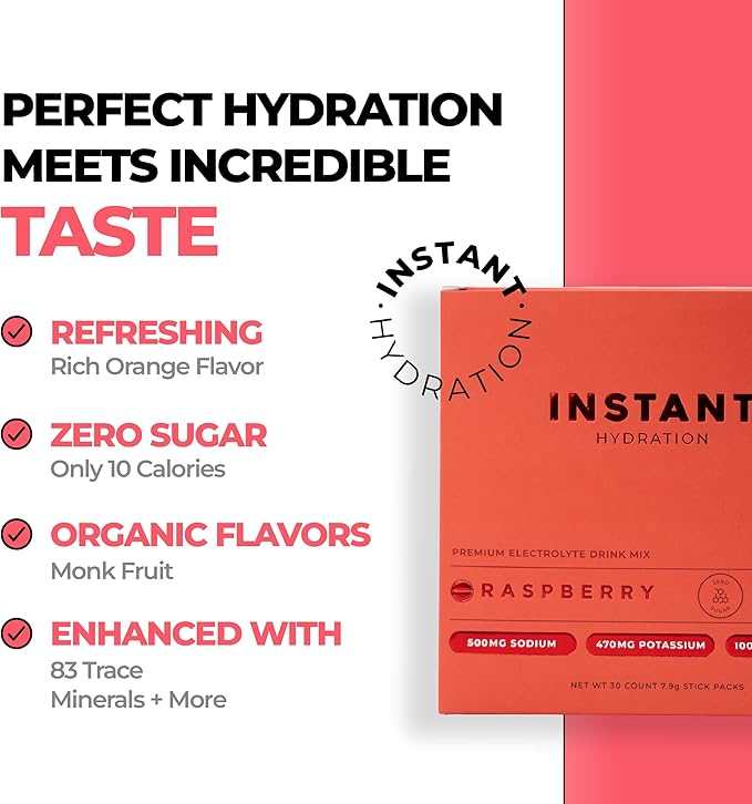 Instant Hydration Electrolytes Powder Packets - Raspberry Electrolyte Drink Mix - Zero Sugar - Keto, Vegan, Gluten-Free, Non-GMO - Boost Recovery, Brain Health, Muscle & Tissue Support- 30 Sticks-FemmiqueWomen