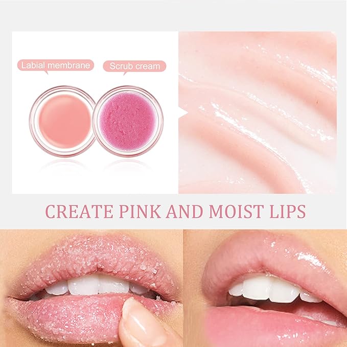 2 In 1 Lip Care Set - Lip Sleep Mask & Lip Scrub - Lip Wrinkles Improve - Cracked Lip Lipstick & Moisturizing Cream - Night Exfoliation Improve Dry and Peeling Lips - Suitable for All Skin Lip Primer-FemmiqueWomen
