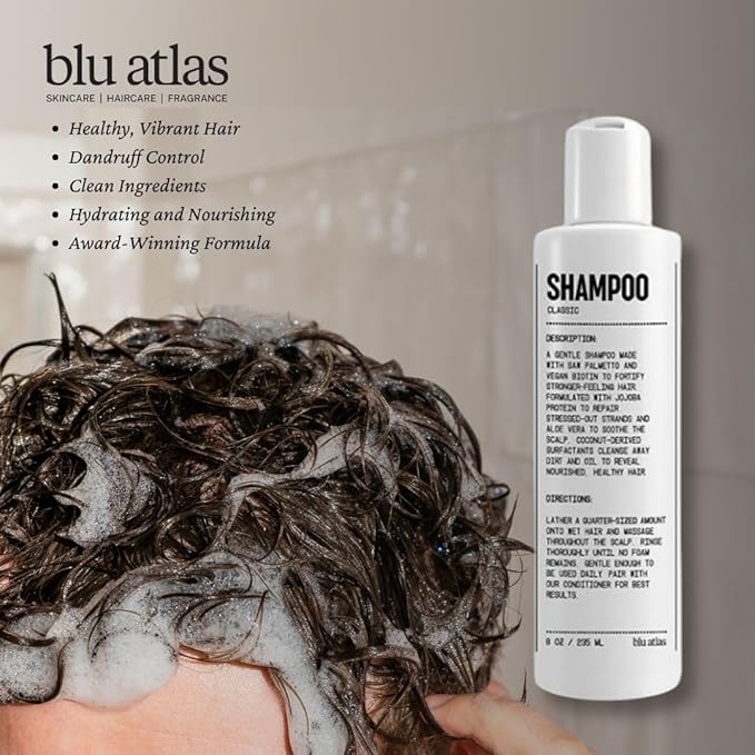 Blu Atlas Men's Natural Shampoo – Organic, Sulfate-Free, Paraben-Free – Deep Cleansing & Hydrating – Classic Scent (Bergamot, Sage, Patchouli) – Made in America– 8 oz-FemmiqueWomen