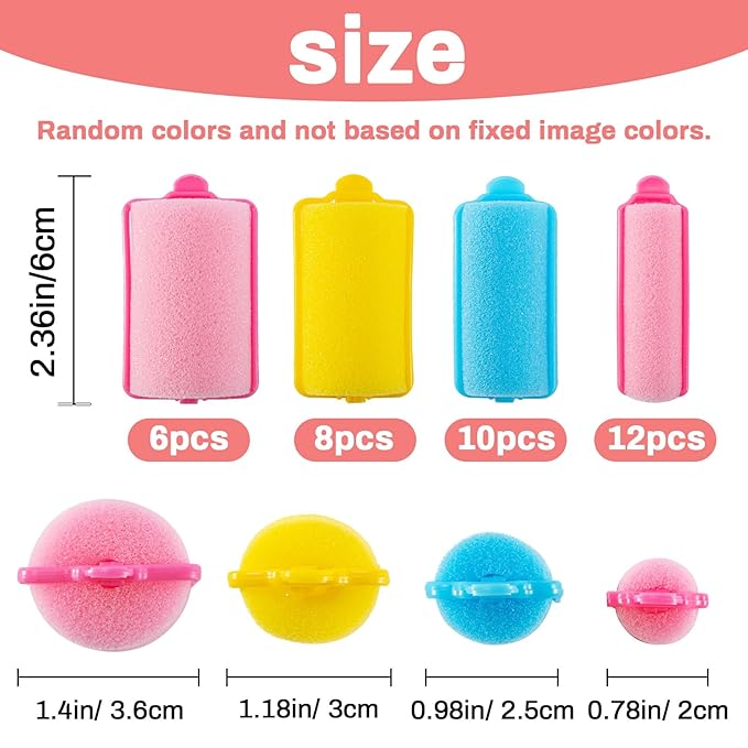 36PCS Foam Hair Rollers - Sponge Rollers for Heatless Hair Curler for Short/Long Curling Sleep rolos para cabello Jumbo Large Sponge Curlers Soft Sleeping Thin Hair Curl Overnight rulos-FemmiqueWomen