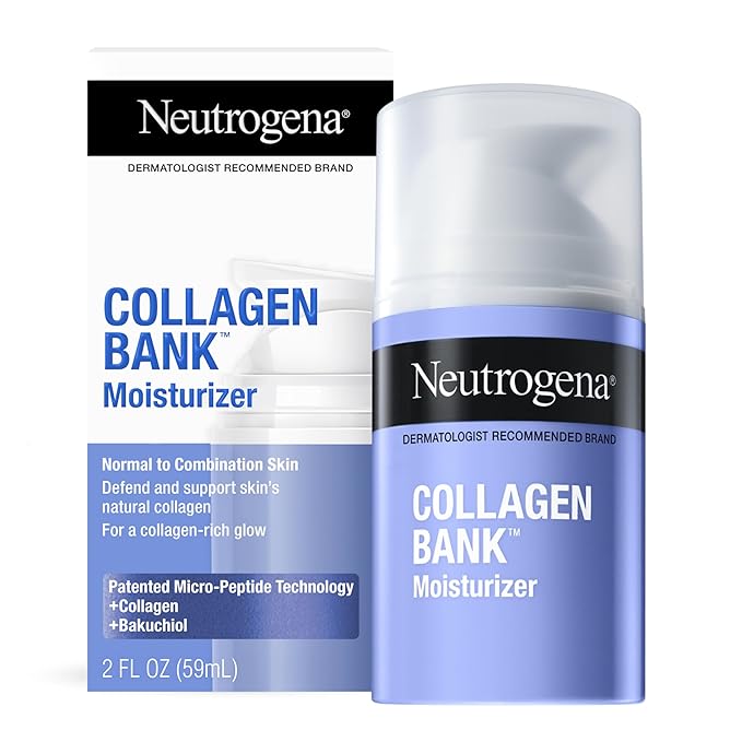 Neutrogena Collagen Bank Face Moisturizer, Daily Anti-Aging Face & Neck Firming Collagen Cream, Bakuchiol & Micro-Peptides Face Lotion, Support Skin’s Natural Collagen for Visibly Plump Skin, 2 fl. oz-FemmiqueWomen