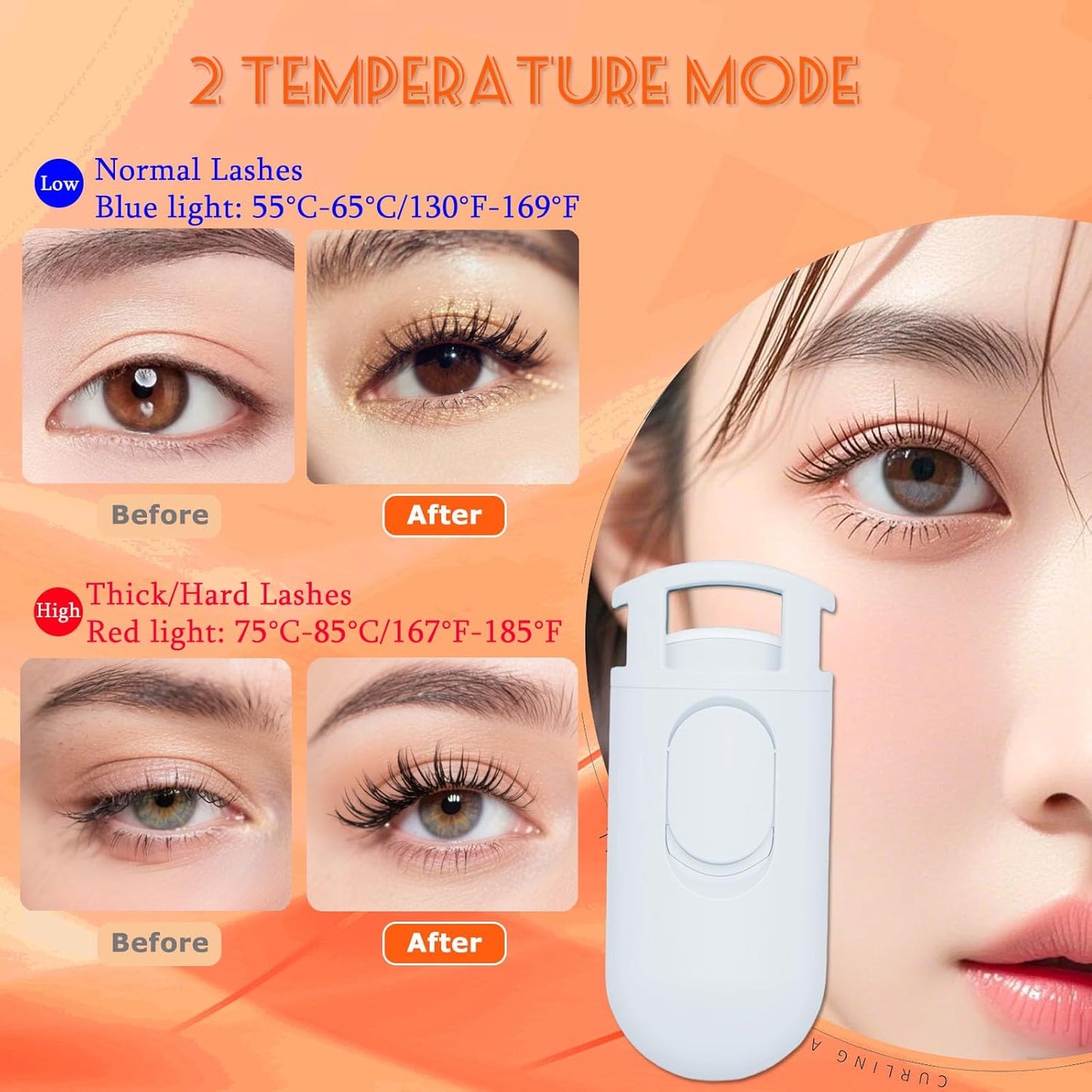 Heated Eyelash Curler - Wide Open Dual-Arc Design Heated Lash Curler - Electric Eyelash Curler - Type-C Rechargeable Mini Lash Curler Natural Curling 24H Long Lasting for Women - White-FemmiqueWomen
