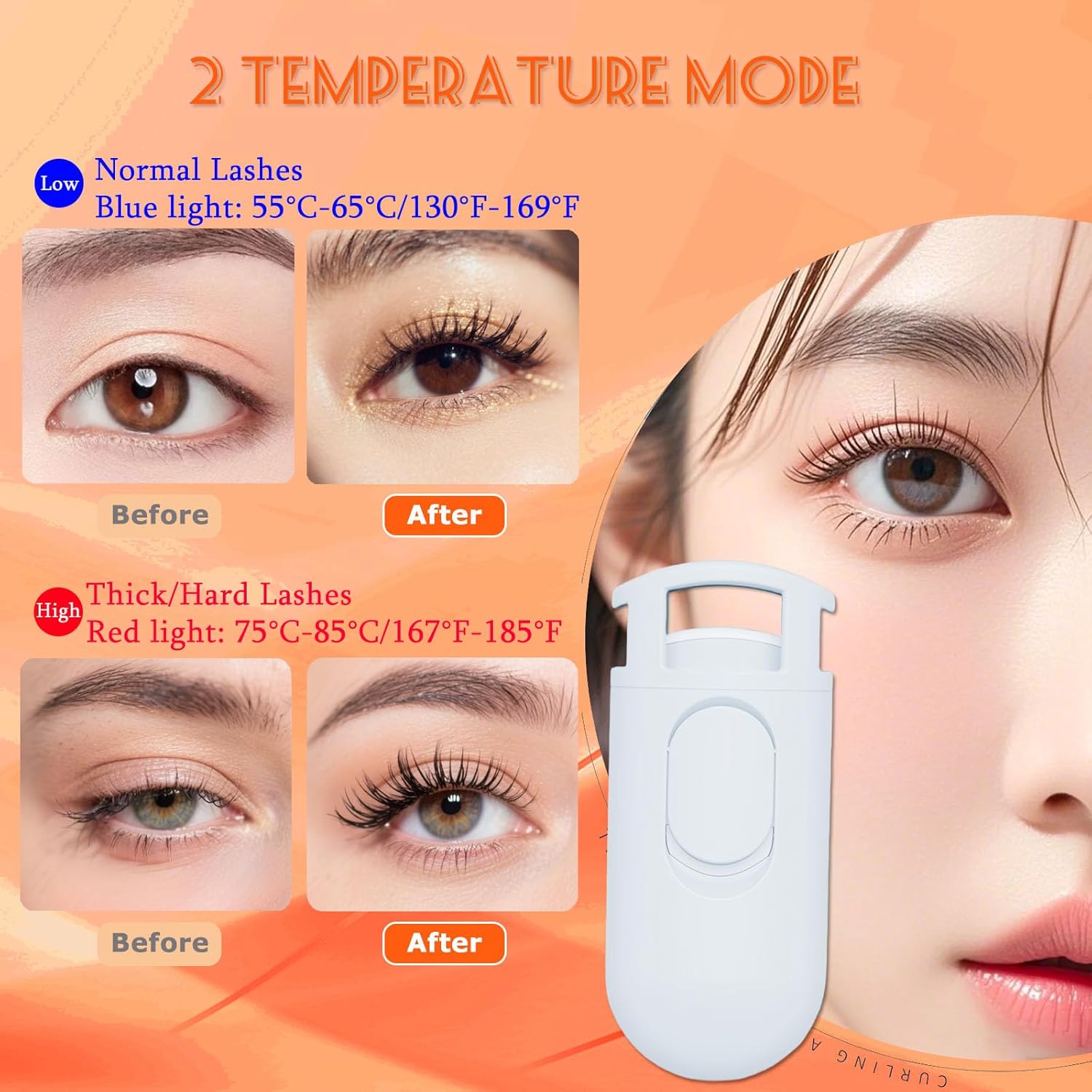 Heated Eyelash Curler - Wide Open Dual-Arc Design Heated Lash Curler - Electric Eyelash Curler - Type-C Rechargeable Mini Lash Curler Natural Curling 24H Long Lasting for Women - White-FemmiqueWomen