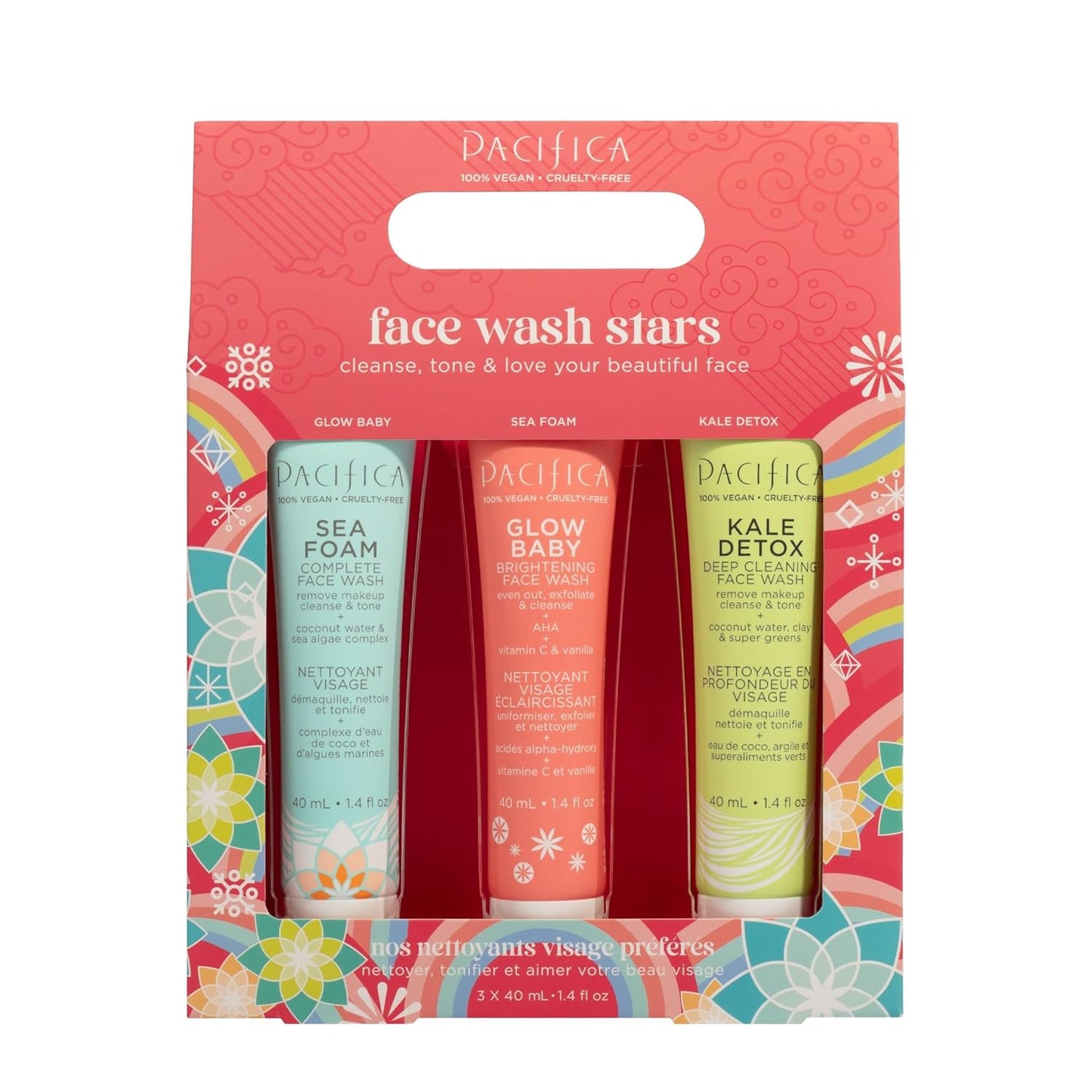 Pacifica Face Wash Set - Preppy Skincare Gift Set Value Kit for Holidays | Brightens, Tones and Deep Cleans |Glow Baby, Kale Detox and Sea Foam | 3 Pack-FemmiqueWomen