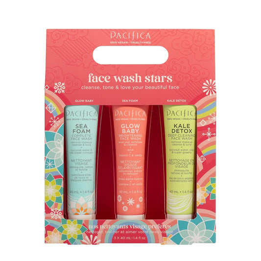 Pacifica Face Wash Set - Preppy Skincare Gift Set Value Kit for Holidays | Brightens, Tones and Deep Cleans |Glow Baby, Kale Detox and Sea Foam | 3 Pack-FemmiqueWomen