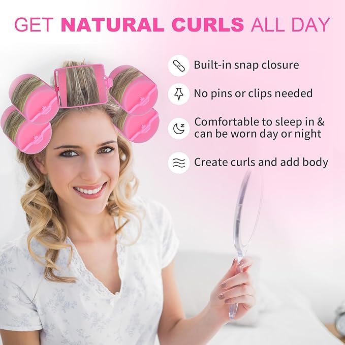 24 Pieces Foam Sponge Hair Rollers - Soft Sleeping Hair Curlers for Hair Styling (2inch, Pink)-FemmiqueWomen