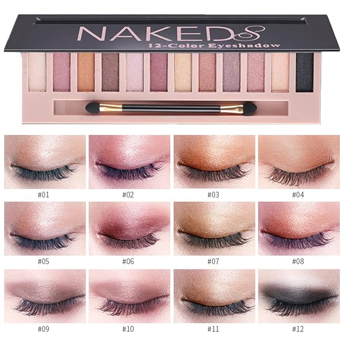 2 Pcs 12 Colors Eye Shadow Palette,Nude Matte Smokey Shimmer Glitter Eyeshadow Palette,Blendable Rich Colors,Waterproof Beauty Makeup Palette Kit with Double-Ended Makeup Brush(A+B)-FemmiqueWomen