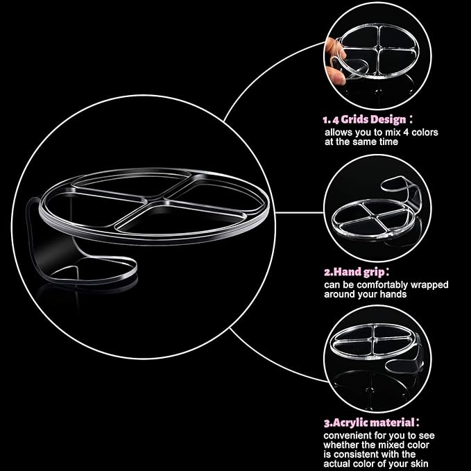 2 Pieces Hand Makeup Mixing Palette Handheld Palette Clear Makeup Cosmetic Palette Nail Art Manicure Palette with 2 Pieces Spatula for Mixing Foundation-FemmiqueWomen