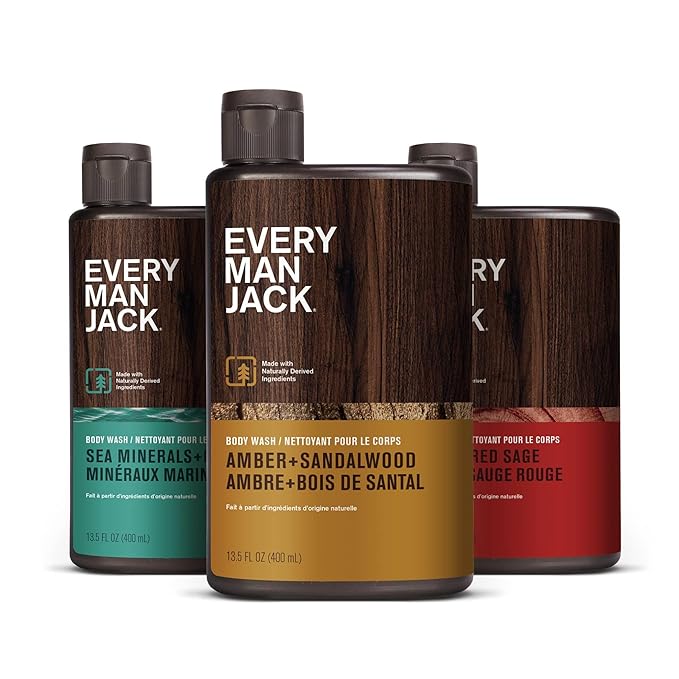Every Man Jack Men's Body Wash Variety Pack - Includes 3 Body Washes with Natural Ingredients & Incredible Scents - Amber + Sandalwood, Cedar + Red Sage, Sea Minerals + Citron Fragrances-FemmiqueWomen