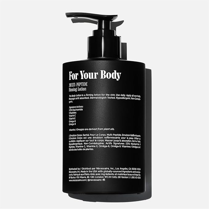 Nécessaire The Body Lotion with Pump. Santal. Multi-Peptide Firming Lotion to Moisturize, Firm, Strengthen. 2.5% Niacinamide, Vitamin C/E + Omega 6/9. 450ml / 15.2 fl oz-FemmiqueWomen