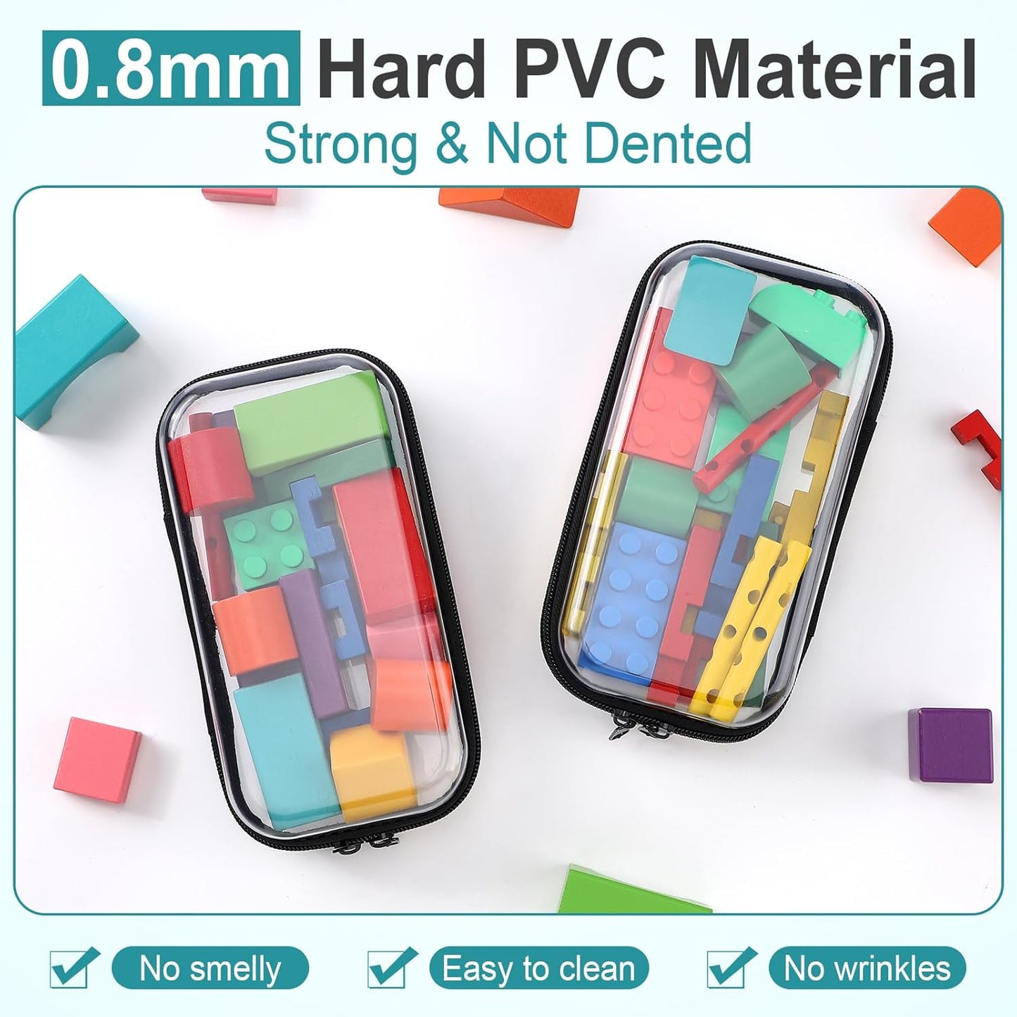 Sanwuta 6 Pcs Clear Hard Zipper Case Pencil Pouches Hard Plastic Zipper Pouches Makeup Bag Transparent Cases for Snacks Plastic Storage Organizer Box for Travel(Black,7.48 x 3.94 x 2 Inch)-FemmiqueWomen