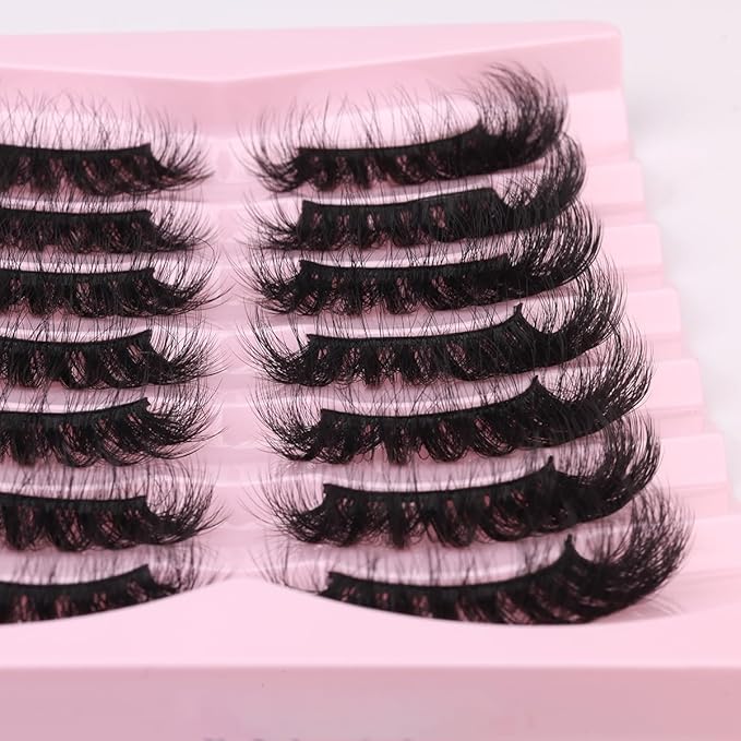 Mink Lashes Fluffy D-Curl False Eyelashes 20mm Long Volume Lashes That Look Like Extensions Cat Eye Fake Lashes Faux Mink Strip Lashes Pack 7 Pairs-FemmiqueWomen