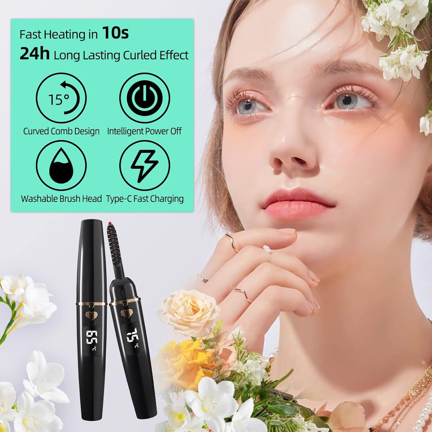 ZAPAL Heated Eyeash Curler, S600 Rechargeable Heated lash Curler, Intelligent Power Off Electric Eyelash Curler Heated Quickly 24 Hs Lasting Natural Makeup for Woman (Jet Black/Gold, X8-132mm)-FemmiqueWomen