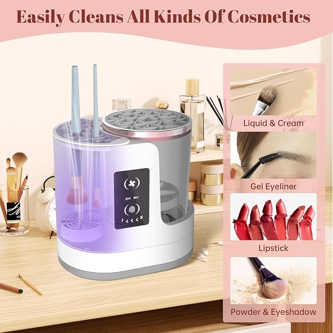 3 IN 1 Electric Makeup Brush Cleaner Machine With Makeup Brush Dryer-Holder-Portable Automatic USB Cosmetic Brushes Cleaner Tool for All Size Beauty Makeup Brush Set,Contour, Eyeshadow, Blush Brush-FemmiqueWomen