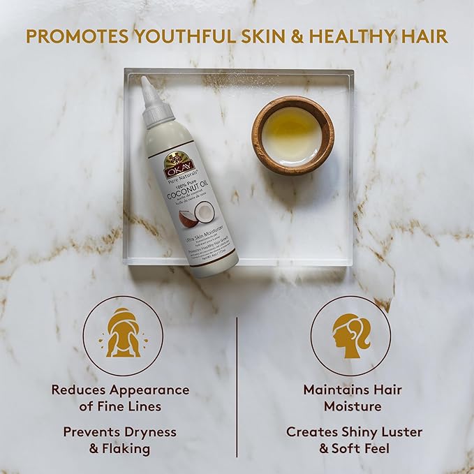 Okay 100% Pure Coconut Oil for Hair & Skin - Coconut Oil for Women & Men, Perfect for Body & Face, for Massage & Moisturizer, Natural - 6 Fl Oz Squeeze Bottle (Pack of 1)-FemmiqueWomen