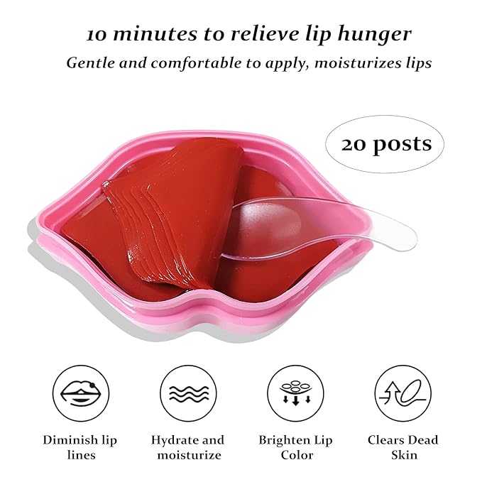 20Pcs Lip Mask,Pink Moisturizing Plumping Lip Masks Overnight,Pink Lip Mask Gel Treatment Lip Masks for Dry Lips Plump Lip Collagen Overnight Sleeping Lip Mask Pads Patches（Pink）-FemmiqueWomen