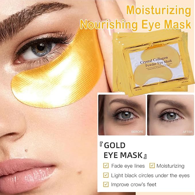 30 Pairs Collagen Lip Masks & Under Eye Mask, Gel Crystal Moisturizing Lip Mask, 24K Gold Under Eye Patches for Puffy Eyes, Dark Circle, Reducing Fine Lines, Effectively Nourishes Lip & Eye Skin Care-FemmiqueWomen