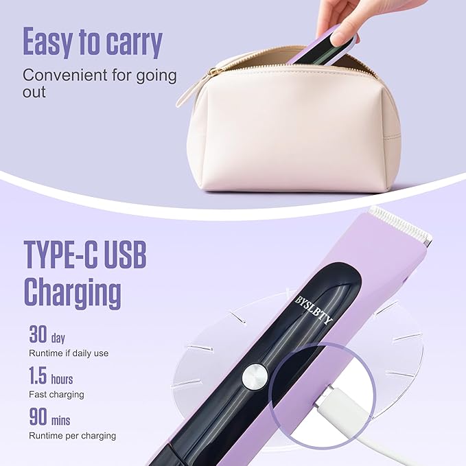 2 in 1 Bikini Trimmer for Women Dual Head Electric Shaver with LED Display,IPX7 Waterproof Wet & Dry, Painless Shaver for Underarm Leg Arm Body Face Private Area Purple-FemmiqueWomen