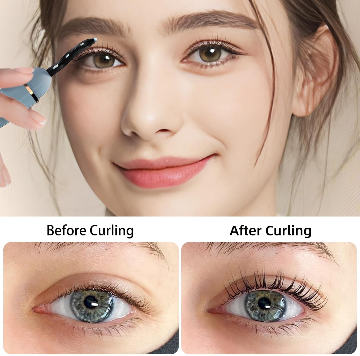 ZAPAL Heated Eyelash Curler, S600 Rechargeable Heated lash Curler, Intelligent Power Off Electric Eyelash Curler Heated Quickly 24 Hs Lasting Natural Makeup for Woman (Air Blue/Gold, X8-132mm)-FemmiqueWomen