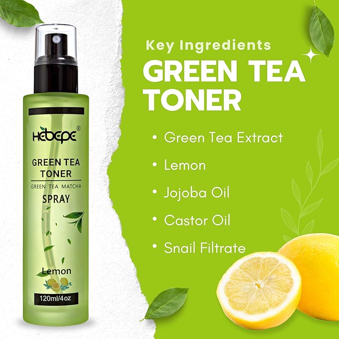 Green Tea Matcha Facial Toner Mist with Lemon, Refreshing, Moisturizing, and Soothing Face Toner, with Jojoba Oil, Castor Oil, Snail Filtrate,120ml-FemmiqueWomen