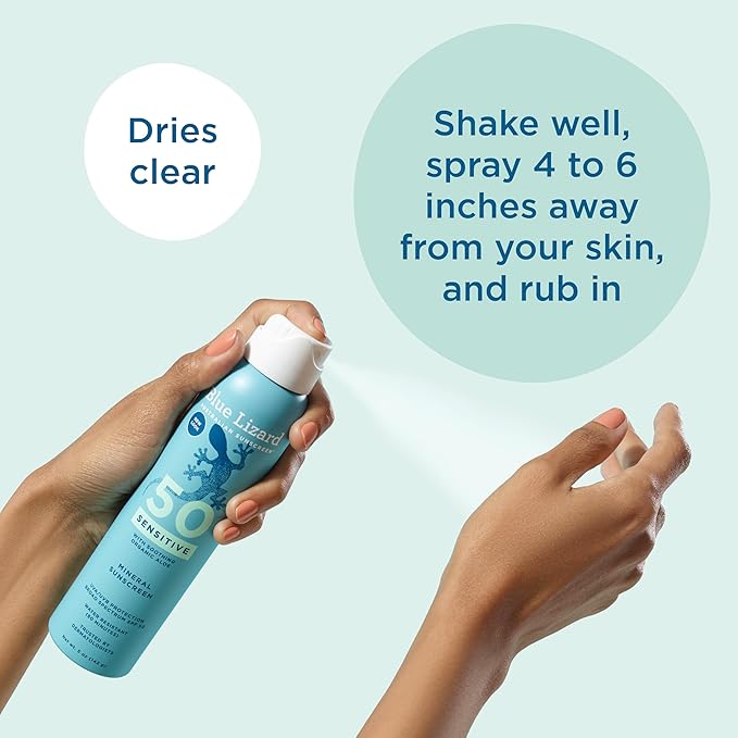 Blue Lizard Sensitive Mineral SPF 50 Spray, Dermatologist-Recommended Brand, Broad-Spectrum UVA/UVB Protection, Water-Resistant, Zinc Oxide Formula, 5 oz-FemmiqueWomen