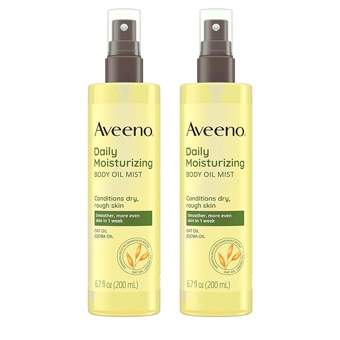Aveeno Daily Moisturizing Body Oil Mist with Oat & Jojoba Oil for Dry Sensitive Skin, Nourishing Body Spray for Smoother Skin, Paraben-, Silicone- & Alcohol-Free, Twin Pack, 6.7 fl. oz, 2 Pack-FemmiqueWomen
